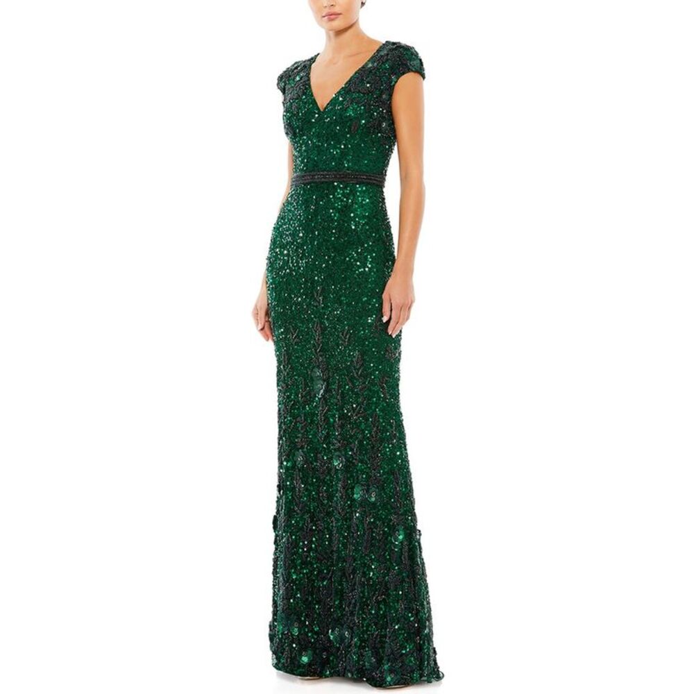 Mac Duggal Green Sequin Maxi Dress